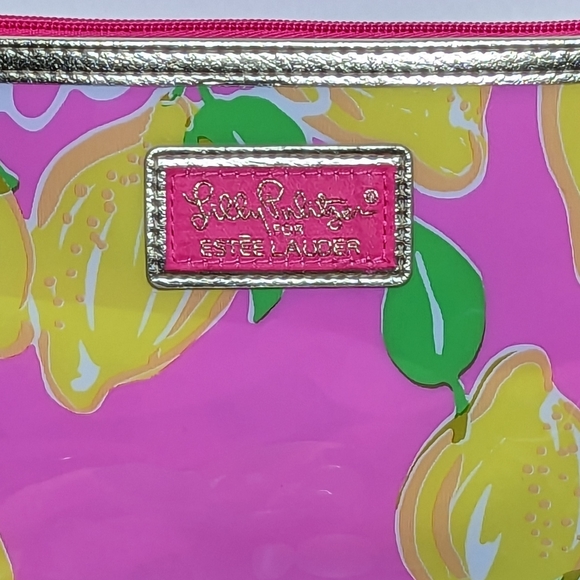 Lilly Pulitzer For Estee Lauder Makeup Bag Pink Lemon Yellow Zip Top PVC - Picture 5 of 5